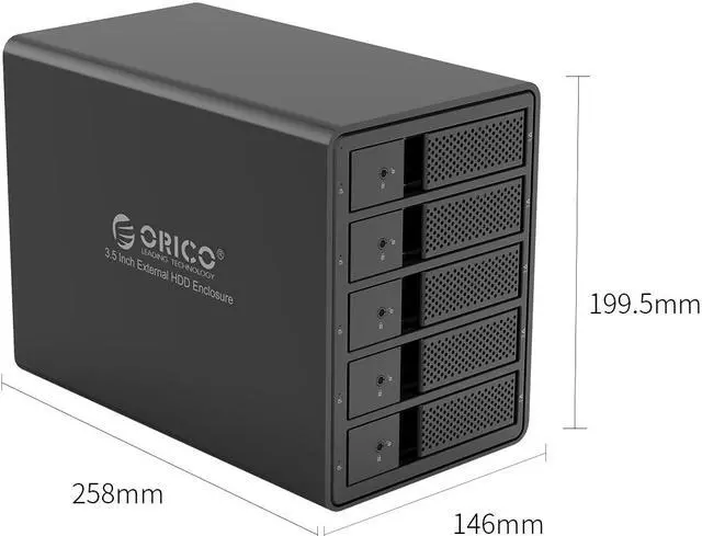Alt view image 7 of 7 - [With RAID Function] ORICO Aluminum 5 Bay 3.5 inch Enclosure SuperSpeed USB 3.0 to SATA Hard Drive HDD SSD Case RAID 0/1/3/5/10/Combine/Clear RAID Models for Mac OS Windows PC Laptop  5*16TB Max
