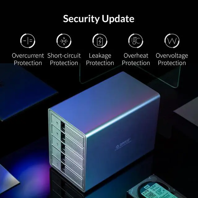Alt view image 3 of 7 - [With RAID Function] ORICO Aluminum 5 Bay 3.5 inch Enclosure SuperSpeed USB 3.0 to SATA Hard Drive HDD SSD Case RAID 0/1/3/5/10/Combine/Clear RAID Models for Mac OS Windows PC Laptop  5*16TB Max