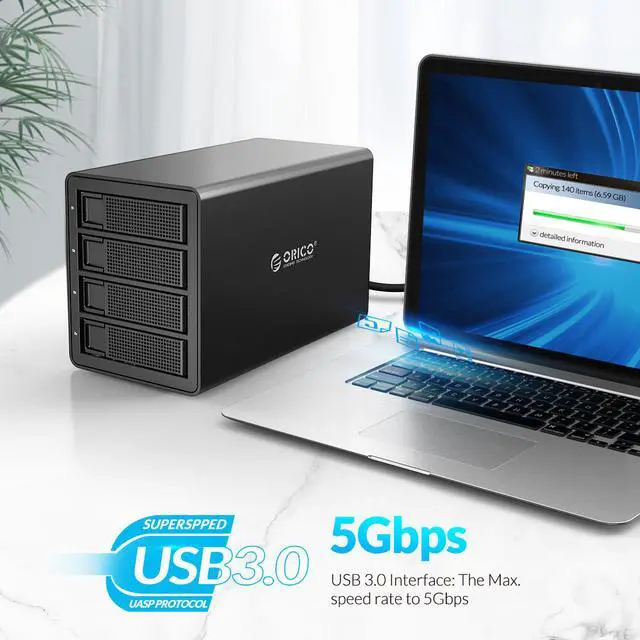Alt view image 5 of 7 - ORICO Aluminum 4 bay 3.5" HDD Docking Station USB3.0 to SATA With RAID Aluminum HDD Enclosure 150W Internal Power Adapter HDD Case