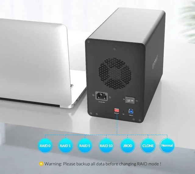 Alt view image 3 of 7 - ORICO 5 Bay Raid Enclosure External Hard Drive Enclosure Case Support 90TB for 2.5/3.5 in HDD SSD Aluminum Hard Drive Docking Station for Enterprise Data Storage Built-in 150W Power With Raid