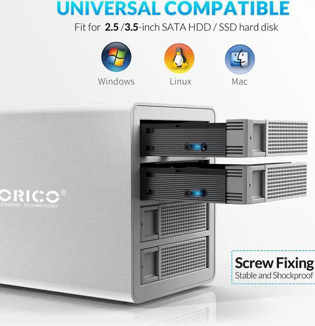 Alt view image 3 of 6 - ORICO 64TB Full Aluminum Enterprise Raid 4 Bay 3.5" HDD Docking Station USB3.0 to SATA With Dual Chip 150W Built-in Power Hard Drive Case Tool Free