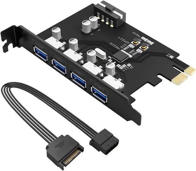 Main image of ORICO 4-Port USB3.0 PCI-E Expansion Card  USB3.0 4 Port PCI Express to USB3.0 Host Controller Adapter Card with 30cm 15PIN SATA to Big 4PIN Power Cord Compatible with Windows,Vista,Linux and Mac OS
