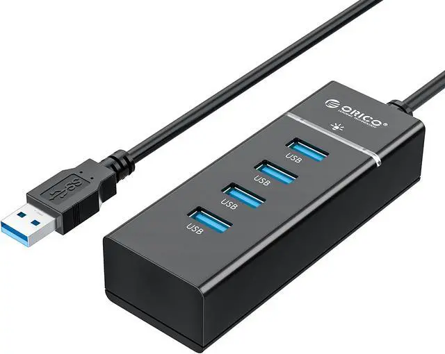 Main image of ORICO 4-Port USB 3.0 HUB Super Speed 5Gbps With LED Indicators, 1 ft Data Cable for Desktop, iMac, Surface Pro, XPS, USB Flash Drives, Mobile HDD, and More - Black