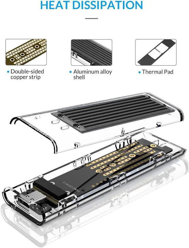 Alt view image 4 of 7 - ORICO PSSD 512GB M.2 NVME 2280 SSD With ORICO Transparent SSD Enclosure M Key USB3.1 Gen2 10Gbps, Replace for 512GB M.2 NVME Portable SSD