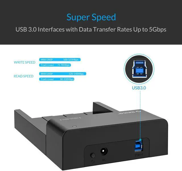 Alt view image 4 of 6 - ORICO Tool 2.5 & 3.5 In. USB 3.0 to SATA External Hard Drive Enclosure HDD SSD Docking Station [18TB Drive Max] Support SATA III UASP - Black (6518US3-V1-US)