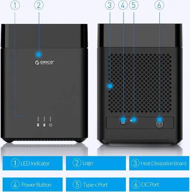 Alt view image 3 of 7 - ORICO 2 Bay External Hard Drive Enclosure USB3.1 Type-C Tool-Free Hard Disk Enclosure for 3.5inch SATA HDD - DS200C3