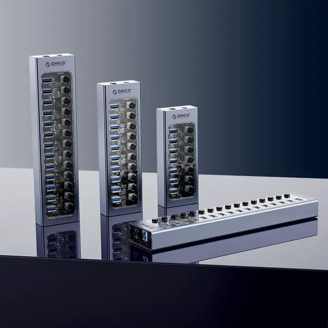 Alt view image 2 of 7 - ORICO USB Hub 3.0 Powered 7 Ports USB Data Hub with 12V2A Power Adapter, Individual Power Switches, and LEDs, USB Extension for iMac Pro, MacBook Air/Mini, PS4, Surface Pro, Notebook PC, Laptop, HDD
