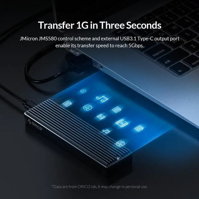 Alt view image 4 of 7 - ORICO M.2 SATA B+M/B Key SSD Enclosure USB3.1 Type-C Omnispeed 5Gbps M.2 NGFF SSD 2TB Max, NOT Support M.2 NVMe SSD