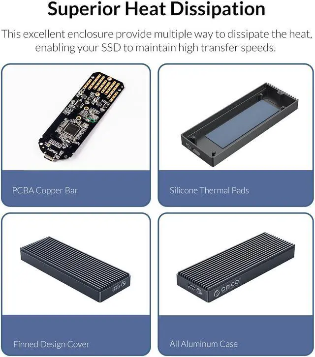 Alt view image 4 of 7 - ORICO M.2 NVMe SSD Case 20Gbps Aluminum M.2 NVMe SSD Hard Drive Enclosure USB 3.2 GEN 2 For M.2 SSD Up to 2TB With A to C and C to C Cables - M2PAC3-G20