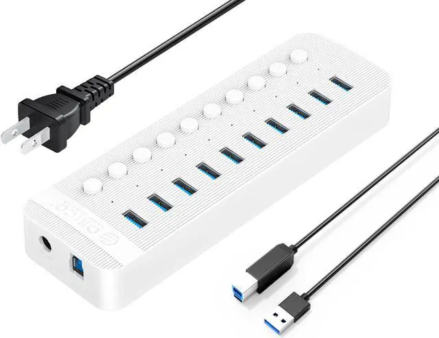 Main image of USB 3.0 Hub ORICO Powered 10 Ports USB Data Hub with Individual Switches and Indicator, 12V Power Adapter Support BC1.2 Charging, USB Extension for iMac Pro, MacBook Air/Mini, PS4, Surface Pro, PC
