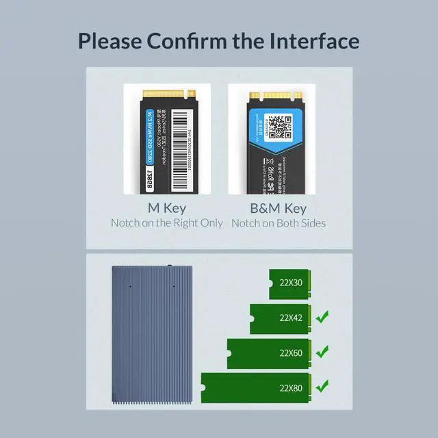 Alt view image 6 of 7 - ORICO Dual Bay M.2 NVMe SSD Enclosure Aluminum USB 3.1 Gen 2 10Gbps M.2 Type-C SSD Docking Station for M Key & M/B Key NVME PCIe SSD Solid State Drive Reader - M2P2J-C3