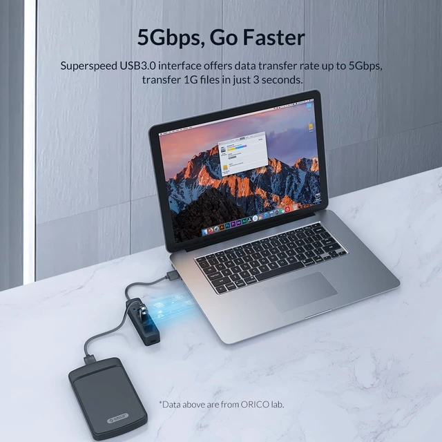 Alt view image 3 of 7 - ORICO USB 3.0 Hub, 7 Port Data Hub with Power Supply Port for MacBook, iMac, Surface Pro, XPS, Laptop, Notebook,Flash Drives, Mobile HDD, and More