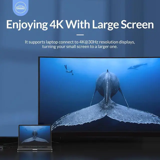 Alt view image 3 of 7 - ORICO 6-in-1 USB Type C to 4K HDMI-Compatible Adapter Docking Station, 3 USB 3.0 Ports, 1x 4K HDMI-Compatible and SD/ Micro SD Card Reader Combo, Up to 5Gbps,Plug and Play