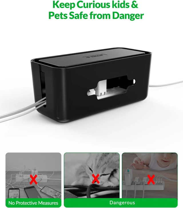 Alt view image 4 of 7 - ORICO Cable Management Box 12.2x5.4x5.11 Inches Organizer with Smartphone Holder Wire, Power Strips, Surge Protectors, Chargers, USB Network HUB Cable Management Box - Black (CMB-18)