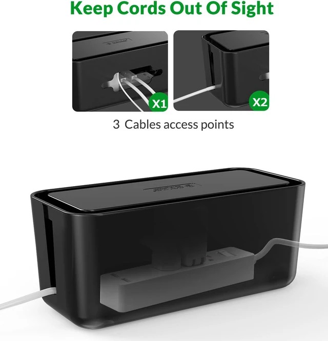 Alt view image 5 of 7 - ORICO Cable Management Box 12.2x5.4x5.11 Inches Organizer with Smartphone Holder Wire, Power Strips, Surge Protectors, Chargers, USB Network HUB Cable Management Box - Black (CMB-18)