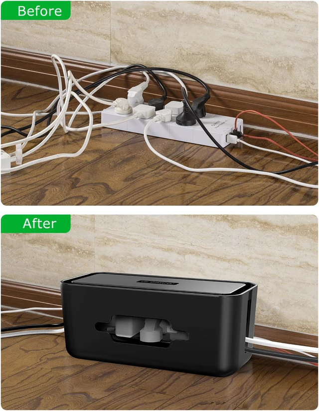 Alt view image 7 of 7 - ORICO Cable Management Box 12.2x5.4x5.11 Inches Organizer with Smartphone Holder Wire, Power Strips, Surge Protectors, Chargers, USB Network HUB Cable Management Box - Black (CMB-18)