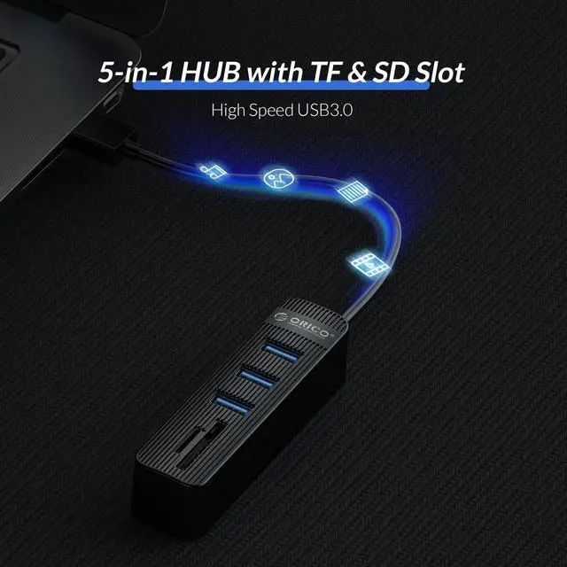 Alt view image 3 of 7 - 5-in-1 USB 3.0 Card Reader, ORICO 3 Port USB 3.0 HUB With 1 SD/TF Card Reader For PC Laptop Computer Accessories ABS USB Splitter USB3.0 OTG Adapter