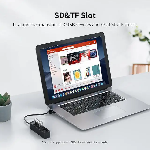 Alt view image 4 of 7 - 5-in-1 USB 3.0 Card Reader, ORICO 3 Port USB 3.0 HUB With 1 SD/TF Card Reader For PC Laptop Computer Accessories ABS USB Splitter USB3.0 OTG Adapter