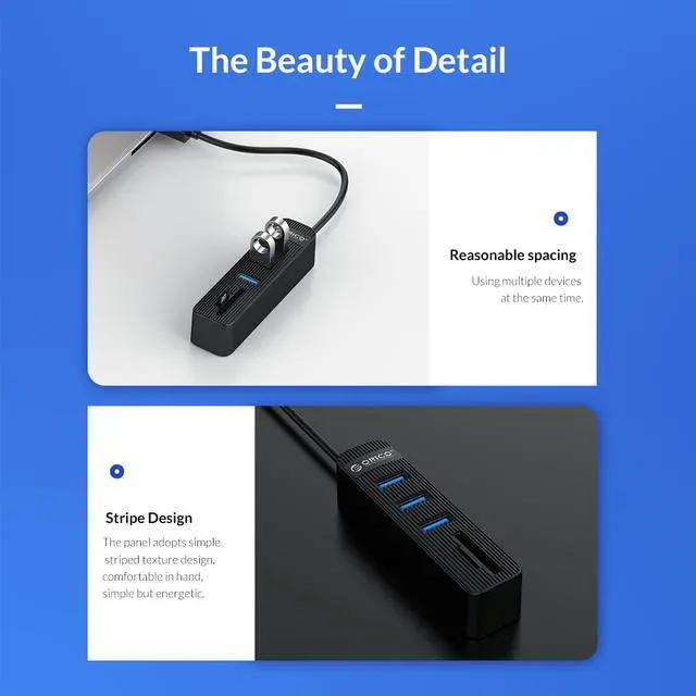 Alt view image 5 of 7 - 5-in-1 USB 3.0 Card Reader, ORICO 3 Port USB 3.0 HUB With 1 SD/TF Card Reader For PC Laptop Computer Accessories ABS USB Splitter USB3.0 OTG Adapter