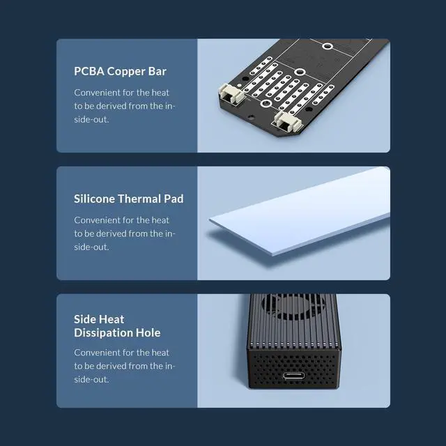 Alt view image 7 of 7 - ORICO 20Gbps M.2 NVMe SSD Enclosure Adapter, USB3.2 Gen2 X2 Type-C to NVMe PCI-E M-Key Solid State Drive Built-in Fan Aluminum External Case for SSD Size 2230/2242/2260/2280(M2PVC3-G20, Grey)