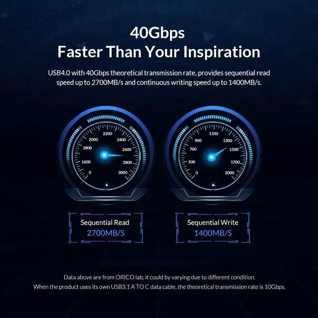 Alt view image 6 of 7 - ORICO M.2 SSD Case 40Gbps M2 NVME SSD Enclosure USB4 Full Aluminium Compatible with Thunderbolt 3 4 USB 3.2/3.1/3.0 USB-C to C and USB-A to C Cables, Up to 2TB M2V01