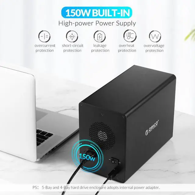 Alt view image 6 of 7 - ORICO Aluminum 5 Bay USB 3.0 to SATA External Hard Drive Enclosure Support 80TB for 2.5/3.5 inch HDD SSD Multi-Bay Hard Drive Case for Enterprise Data Storage Built-in 150W Power No Raid