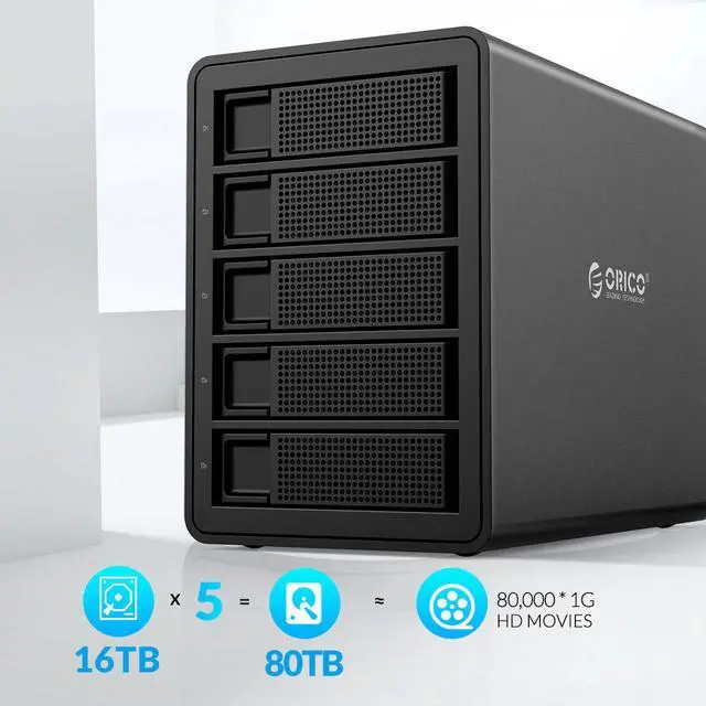 Alt view image 2 of 7 - ORICO Aluminum 5 Bay USB 3.0 to SATA External Hard Drive Enclosure Support 80TB for 2.5/3.5 inch HDD SSD Multi-Bay Hard Drive Case for Enterprise Data Storage Built-in 150W Power No Raid