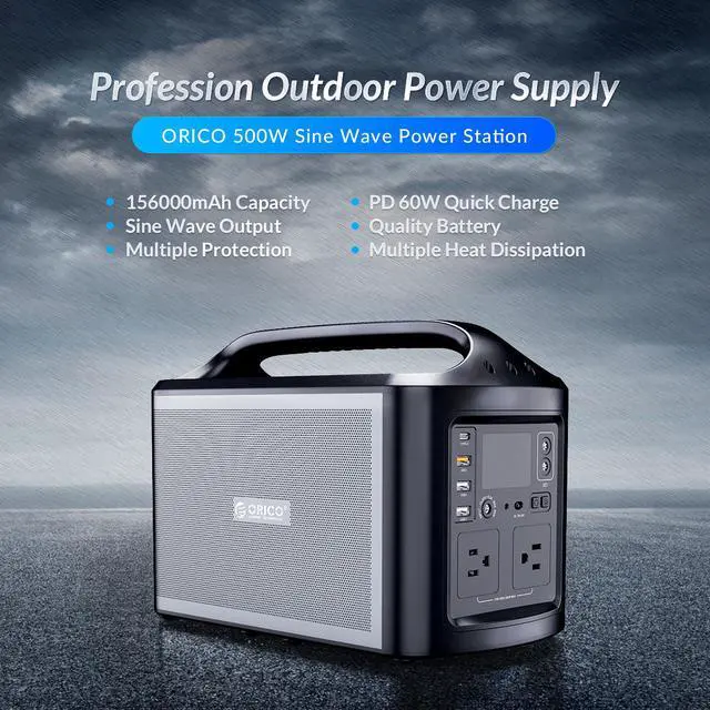 Alt view image 2 of 7 - ORICO 500W Peak Portable Power Station, 500Wh Solar Outdoor Generator 156000mAh/3.6V with 110V AC Outlet/2 DC Ports/4 USB Ports, Backup Battery Power Supply with LED Flashlight for CPAP, Emergency and