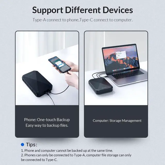 Alt view image 3 of 7 - ORICO 3.5" Portable Storage External Hard Drive 2TB HDD Backed Up Support APP Storage with USB2.0 Type-A & USB3.1 GEN1 Type-C Dual Port for PC/MAC iPhone Android Sync Personal Cloud Storage