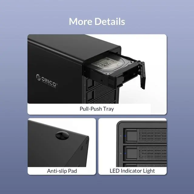 Alt view image 5 of 7 - ORICO 4 Bay Daisy Chain Hard Drive Enclosure Aluminum USB3.1 Gen2 10Gbps Type-C Hard Drive Docking Station for 2.5/3.5 HDD SSD Support Storage Expansion Up to 192 TB for Data Storage