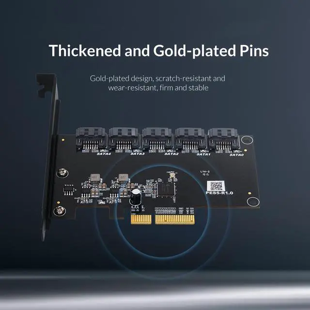 Alt view image 7 of 7 - ORICO 5 Ports PCI-E to SATA 3.0 Card, PCI Express PCI-e Expansion Card, PCI-E X4 X8 X16 to SATA3.0 Controller Expansion Board, for Windows 7/8/XP/10, Support 6Gbps Transmission