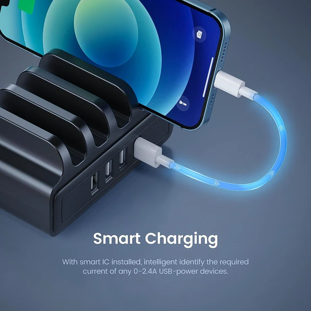 Alt view image 7 of 7 - ORICO 30W 4 Port USB Charger Station, Power Port 4 Multi USB with Phone Holder Function for iPhone, iPad Pro/Air 2/Mini/iPod, Galaxy, LG, HTC, and More-Apply for Home Public
