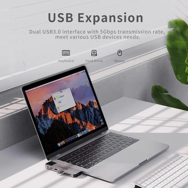 Alt view image 6 of 7 - ORICO USB C Hub, 6-in-1 Type-C to SD TF Card Reader, With 100W Power Delivery Type C Charging Port, 3 USB 3.0 Ports Adapter Compatible for MacBook and Other USB C Laptops