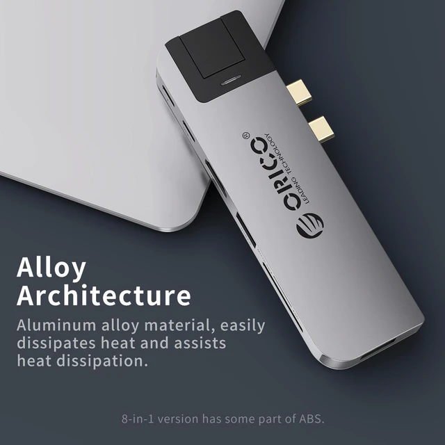 Alt view image 2 of 7 - ORICO USB C Hub, 6-in-1 Type-C to SD TF Card Reader, With 100W Power Delivery Type C Charging Port, 3 USB 3.0 Ports Adapter Compatible for MacBook and Other USB C Laptops