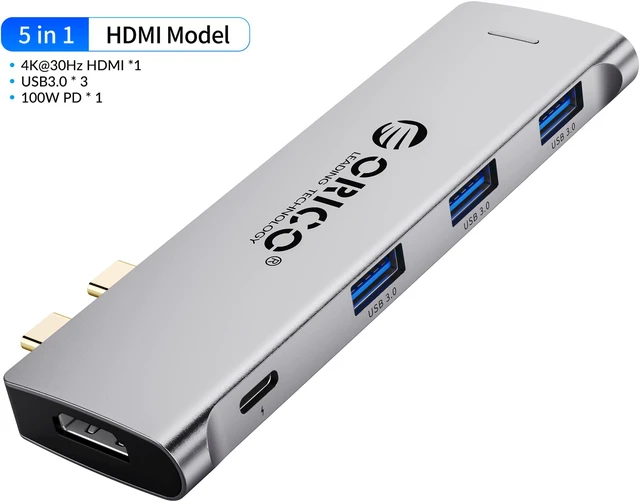 Main image of ORICO USB C Hub, 5-in-1 Type-C to HDMI-Compatible Adapter With 100W Power Delivery Type C Charging Port, 3 USB 3.0 Ports Adapter Compatible for MacBook and Other USB C Laptops