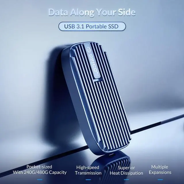 Alt view image 2 of 7 - ORICO CN210 Type-C Mini Portable SSD 240GB, 520M/S External Solid State Drive M.2 SATA NGFF USB C External SSD Hard Drives