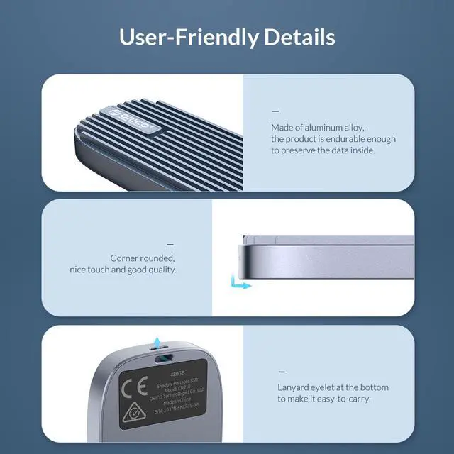 Alt view image 6 of 7 - ORICO CN210 Type-C Mini Portable SSD 240GB, 520M/S External Solid State Drive M.2 SATA NGFF USB C External SSD Hard Drives