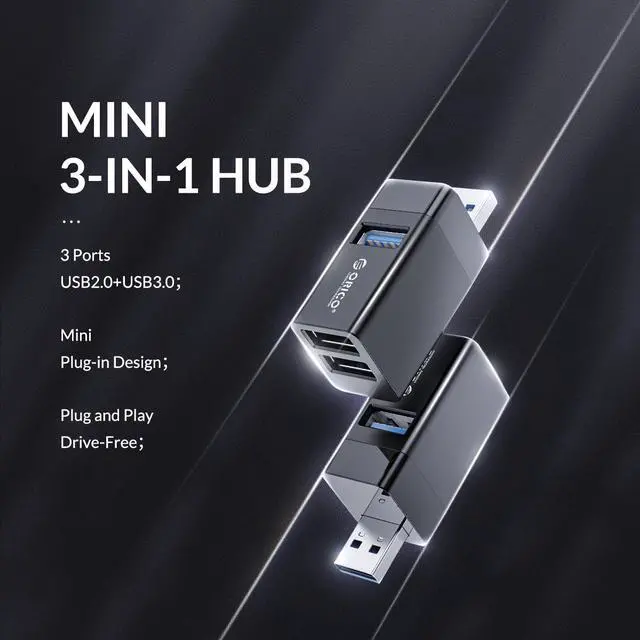 Alt view image 7 of 7 - ORICO USB 3.0 HUB Splitter 3-port High Speed Expanded MINI In-Line Hub Laptop Extender for Desktop Laptop