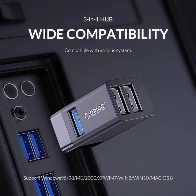 Alt view image 4 of 7 - ORICO USB 3.0 HUB Splitter 3-port High Speed Expanded MINI In-Line Hub Laptop Extender for Desktop Laptop