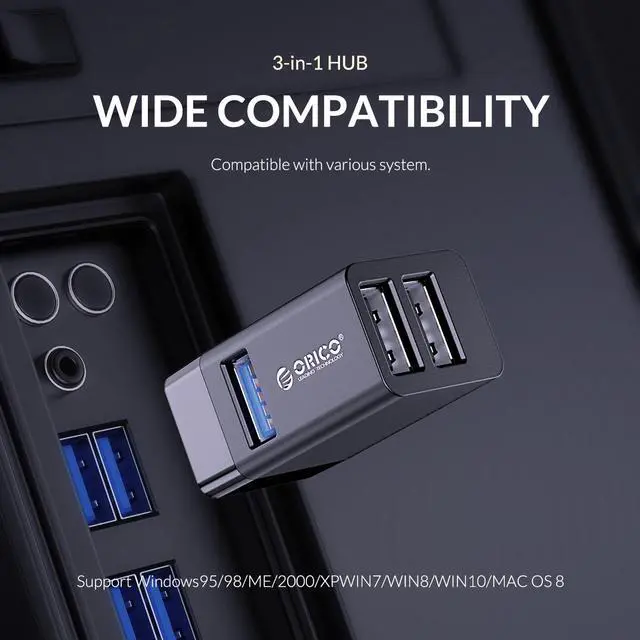 Alt view image 6 of 7 - ORICO USB 3.0 HUB Splitter 3-port High Speed Expanded MINI In-Line Hub Laptop Extender for Desktop Laptop