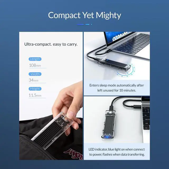 Alt view image 4 of 7 - ORICO M.2 to Type-C SSD Enclosure NGFF Transparent USB3.1 Type-C 6Gbps Support UASP 2TB for PCIE NGFF SATA B key SSD Disk - Blue