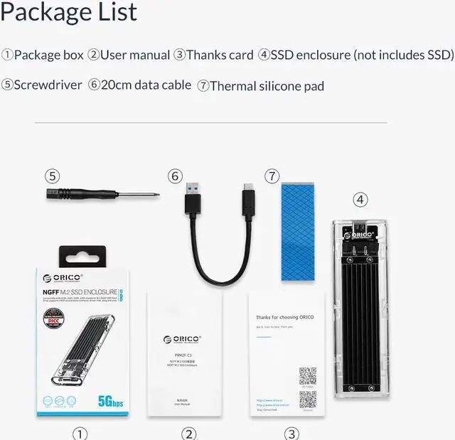 Alt view image 7 of 7 - ORICO M.2 to Type-C SSD Enclosure NGFF Transparent USB3.1 Type-C 6Gbps Support UASP 2TB for PCIE NGFF SATA B key SSD Disk - Blue
