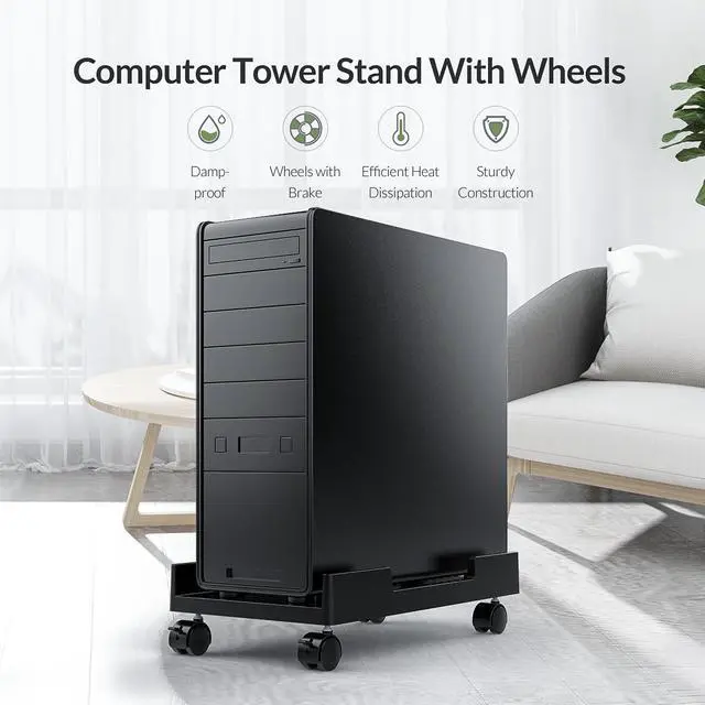 Alt view image 2 of 7 - ORICO Computer Tower Stand, Mobile CPU Holder with 4 Caster Wheels Fits for Most Computer Tower, Gaming PC, Printer, Under Desk PC Holder (Black,17.71*9.25*1.57in)
