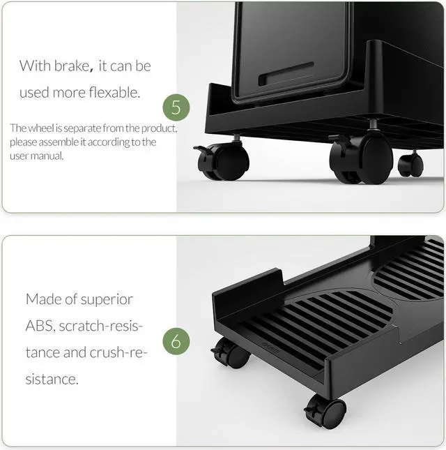 Alt view image 5 of 7 - ORICO Computer Tower Stand, Mobile CPU Holder with 4 Caster Wheels Fits for Most Computer Tower, Gaming PC, Printer, Under Desk PC Holder (Black,17.71*9.25*1.57in)