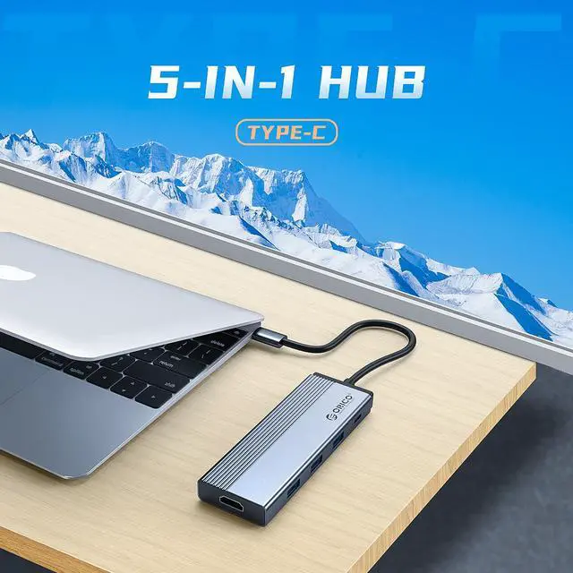 Alt view image 2 of 7 - ORICO USB C HUB Type C 5 in 1 USB C  to HDMI-compatible 4K@30Hz 100W PD Dock Splitter for MacBook Pro Accessories Speed up to 5Gbps