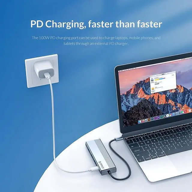 Alt view image 5 of 7 - ORICO USB C HUB Type C 5 in 1 USB C  to HDMI-compatible 4K@30Hz 100W PD Dock Splitter for MacBook Pro Accessories Speed up to 5Gbps