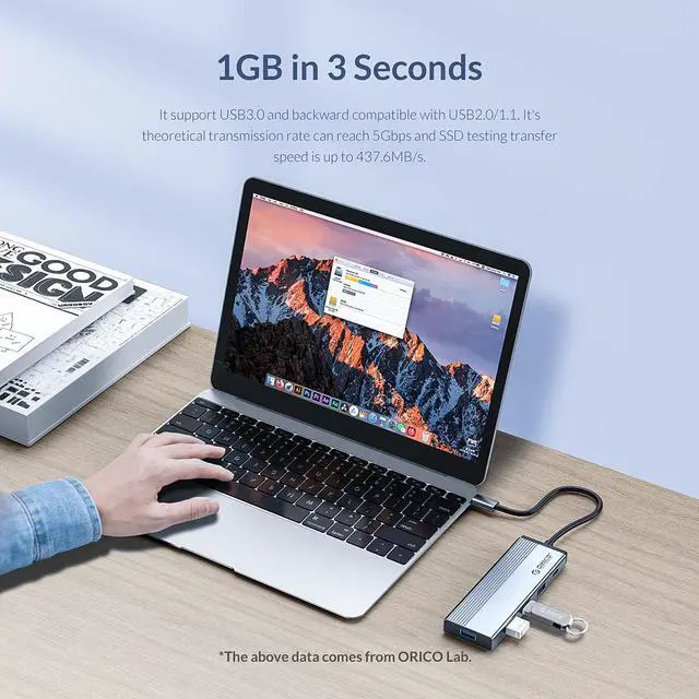 Alt view image 4 of 7 - ORICO USB C HUB Type C 5 in 1 USB C  to HDMI-compatible 4K@30Hz 100W PD Dock Splitter for MacBook Pro Accessories Speed up to 5Gbps