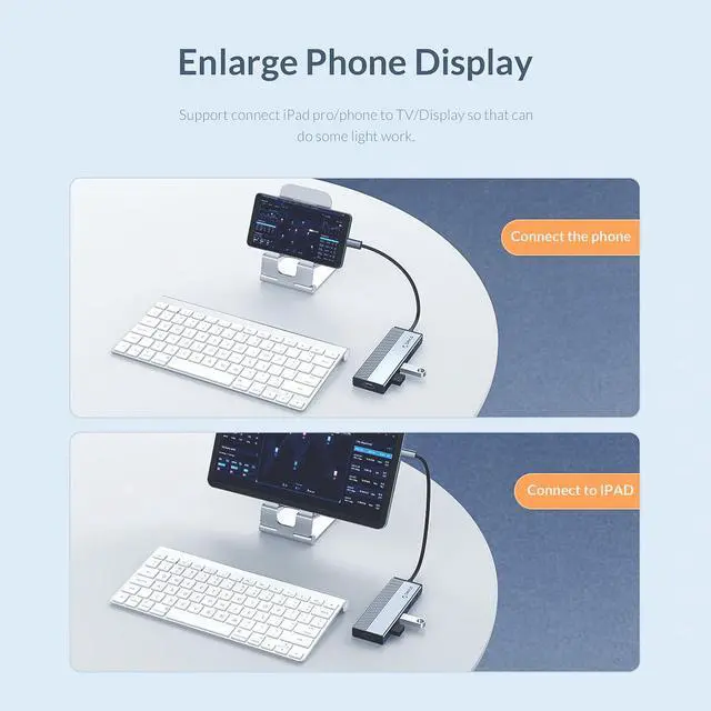 Alt view image 6 of 7 - ORICO USB C HUB Type C 5 in 1 USB C  to HDMI-compatible 4K@30Hz 100W PD Dock Splitter for MacBook Pro Accessories Speed up to 5Gbps