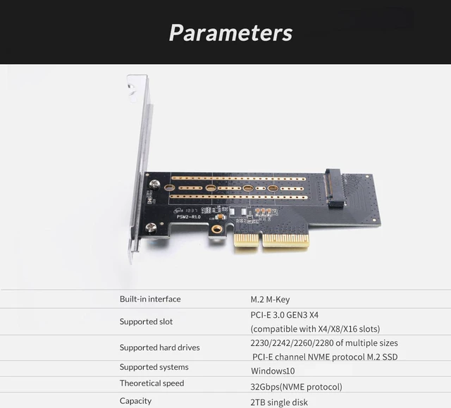 Alt view image 7 of 7 - ORICO M.2 NVME to PCI-E Adapter, M2 SSD to PCI-e 3.0 x4 Host Controller Expansion Card with Low Profile Bracket, Support M Key Solid State Drive
