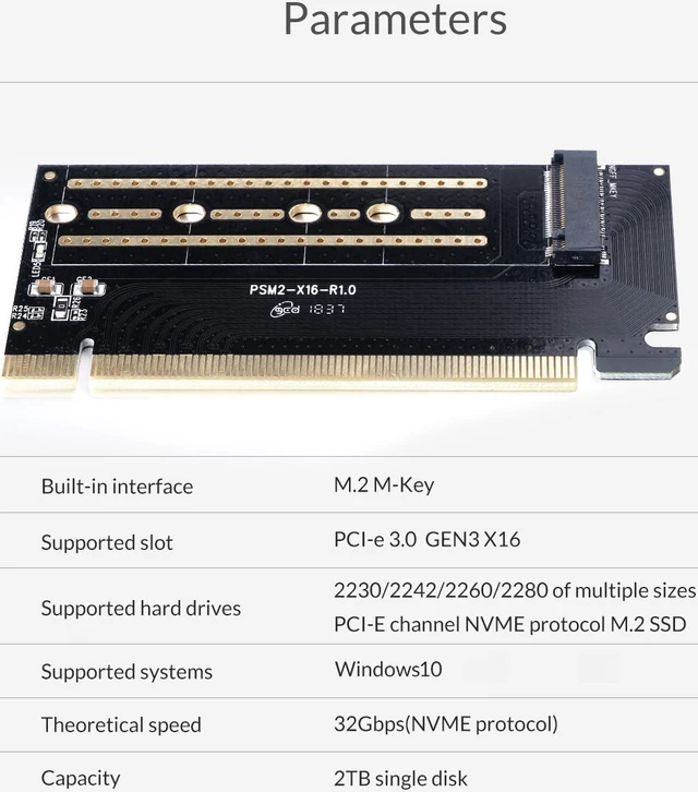 Alt view image 7 of 7 - ORICO M.2 NVME to PCI-E Adapter, M2 SSD to PCI-e 3.0 x16 Host Controller Expansion Card with Low Profile Bracket, Support M Key Solid State Drive